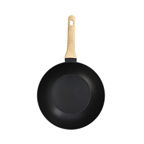 MasterChef Wok Induktion, Wokpfanne Hoher Rand, Beschichtete Pfanne, Für Gaskocher Induktionskochfeld & Ceranfeld, Woklette mit Holzgriff, Aluminium, Perfekt für Nudeln, Raclette, 28cm