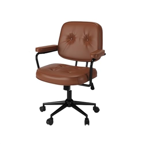 Zhaoj24-05 Bürostuhl Ergonomischer Vintage Bürostuhl PU Leder Arbeitszimmer Schreibtisch Bürositz mit Armlehnen und Rückenlehne Weibliches Schlafzimmer Make-up Lift Drehstuhl Schreibtischstuhl(Bruin)