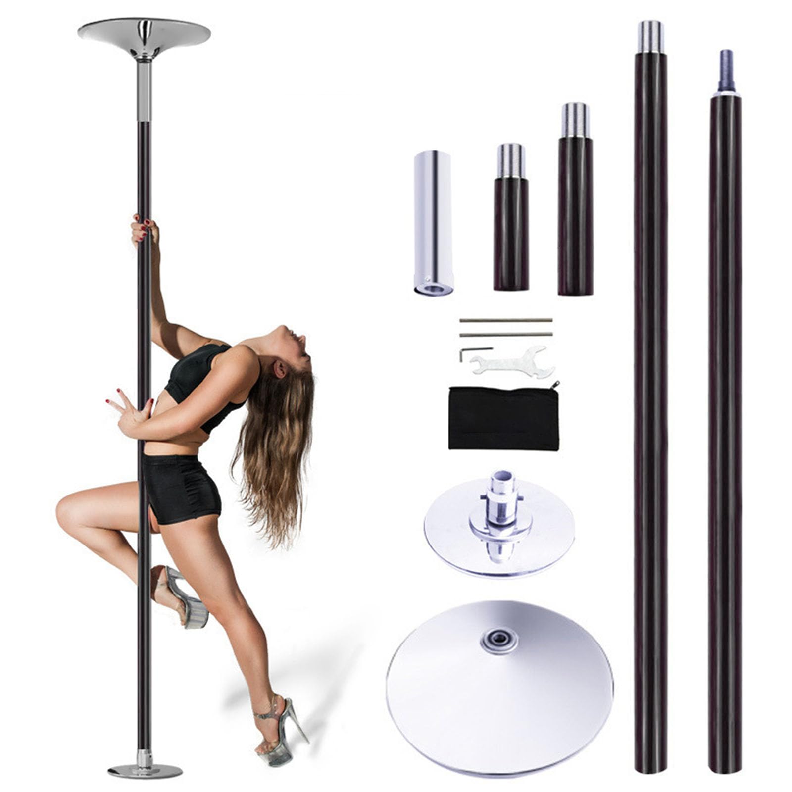 Gvqng Professionelles Tanzstangen-Set, HöHenverstellbar Fitnessstange Spinning, Tragbare Abnehmbare Stripperstange, FüR Tanztraining Und Fitnessclubpartys,Schwarz