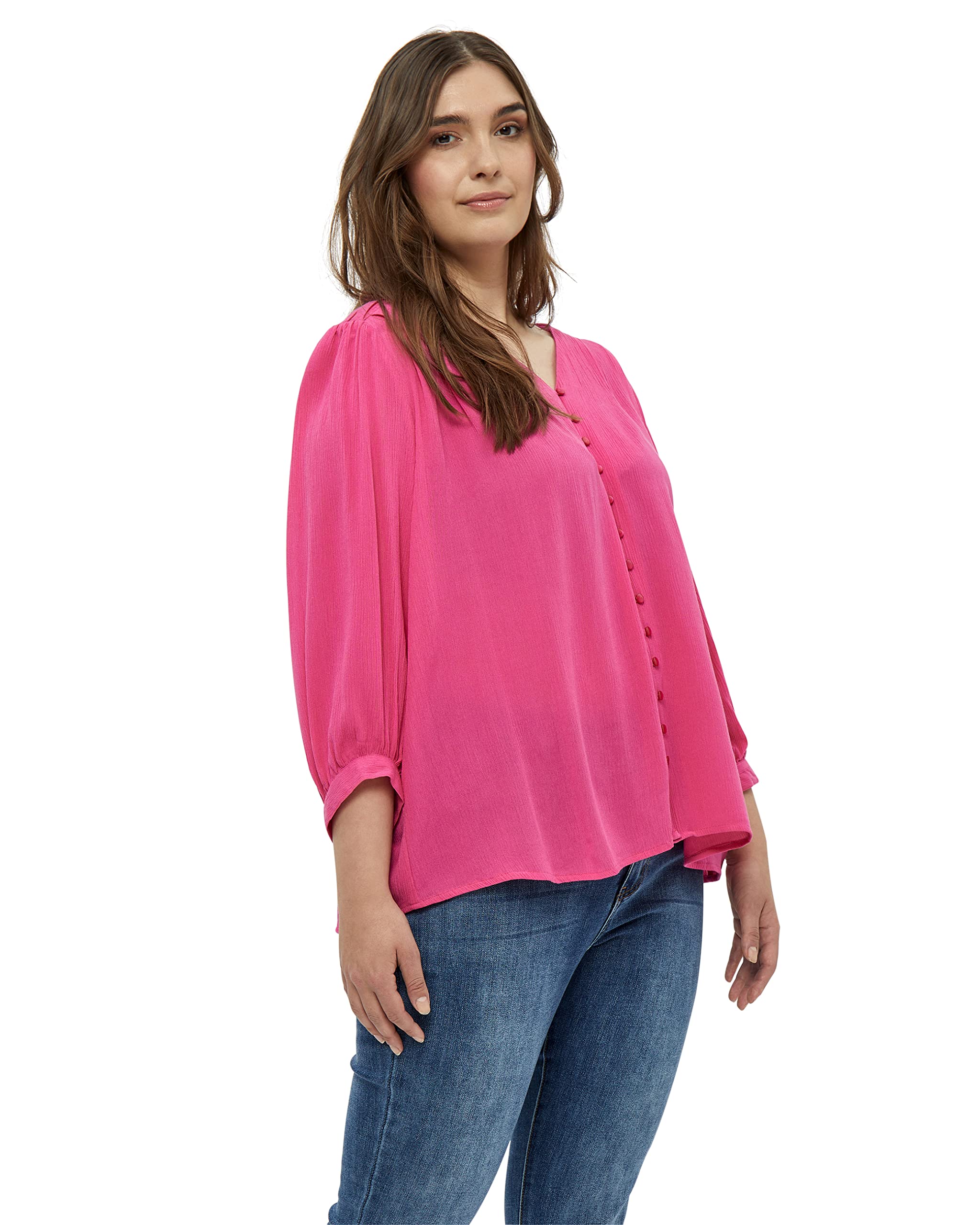 Peppercorn Danea 3/4 Ärmel Bluse Kurve | Bluse Damen In Pink | Frühling Bluse Elegant | Größe 48