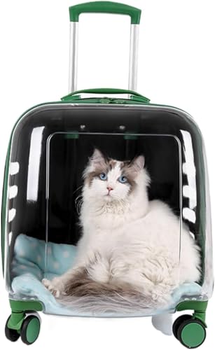 Transparenter Haustier-Trolley-Rucksack, Hunderucksack, Tasche auf Rädern, multifunktionale Rollträger mit Verstellbarer Höhe, atmungsaktive Haustier-Reiseträger für Katzen und Hunde, grün d