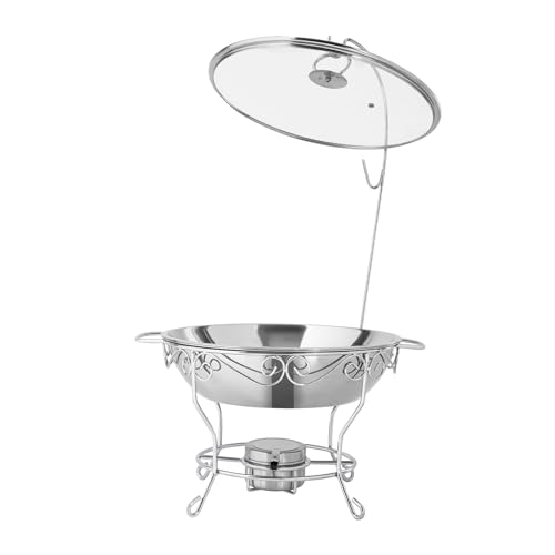 HuKaiL 6L Edelstahl Warmhaltebehälter, Rund Speisewärmer Chafing Dish mit Stützfüße und Topflappen, Warmhaltegerät Buffetwärmer für Cafeterias, Hotel, Schulkantinen, Bankette, 43 * 43 * 67cm, Silber