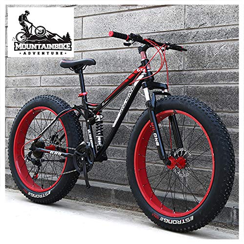 SHENGMIAOHE Fahrrad Dual-Suspension Mountainbikes Mit Dual Scheibenbremse Für Erwachsene Männer Frauen, All Terrainrutsch Fat Reifen Mountainbike, High-Carbon Stahl Mountain Trail Bike/Red/26 Inch 24