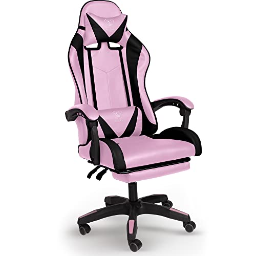 Trisens Gaming-Stuhl mit Fußstützen - Bürostuhl ergonomisch stufenlos einstellbar - Gamer Chefsessel, Computer Office Chair, Schreibtischstuhl, Büro Stuhl, Farbe:Rosa/Schwarz