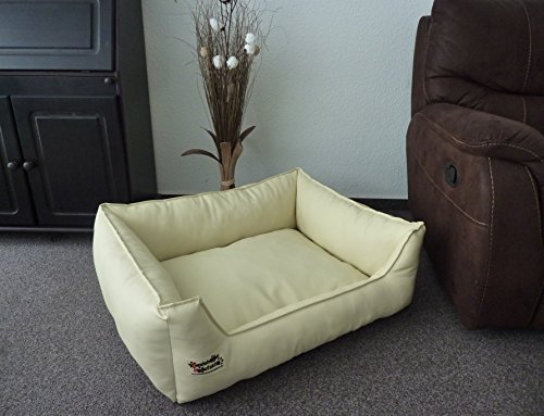 Hundebett Hundesofa Schlafplatz Kunstleder Similpelle Farbe und Größe wählbar von XS bis XXL (110 cm X 85 cm, Creme)