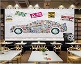 Backsteinmauer Modellauto-Logo 3D Tapete Poster Restaurant Schlafzimmer Wohnzimmer Sofa TV Dekorative Wand-150cm×105cm