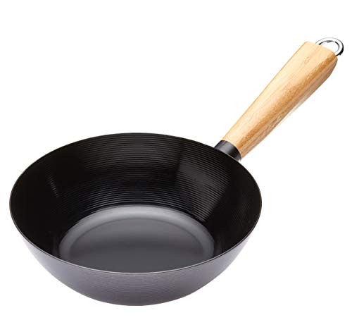 Kitchen Craft Pure Oriental Wok aus Carbonstahl mit Holzgriff und Antihaftbeschichtung, 20 cm