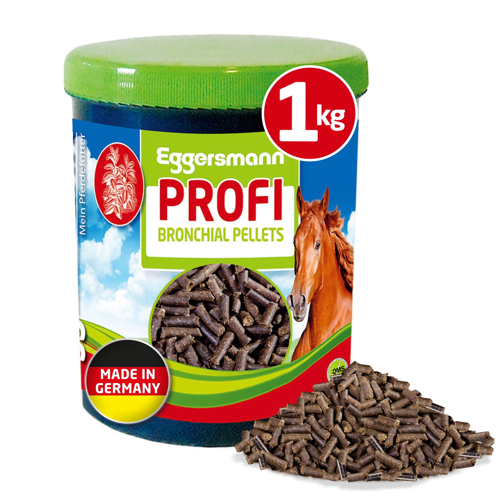 Eggersmann Mein Pferdefutter Profi Bronchial Pellets 1 kg – Ergänzungsfuttermittel für Pferde – Pferdefutter mit natürlichen Kräutern für freie Atemwege – Unterstützt das Abhusten von Schleim