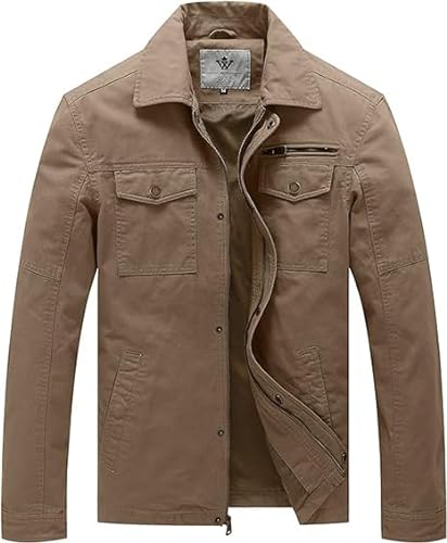 WenVen Herren Jacke Militär Jacke Übergangsjacke Fieldjacke Cargo Jacke Leichte Jacke Outdoor Jacke Mantel Kurz Blouson Jacke Sommerjacke Kahki L