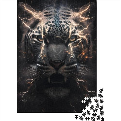 Kunstpuzzle für Erwachsene 1000 Teile Electric Storm Tiger Puzzles Puzzles für Erwachsene Teenager Holzpuzzle für Erwachsene Teenager 75x50cm