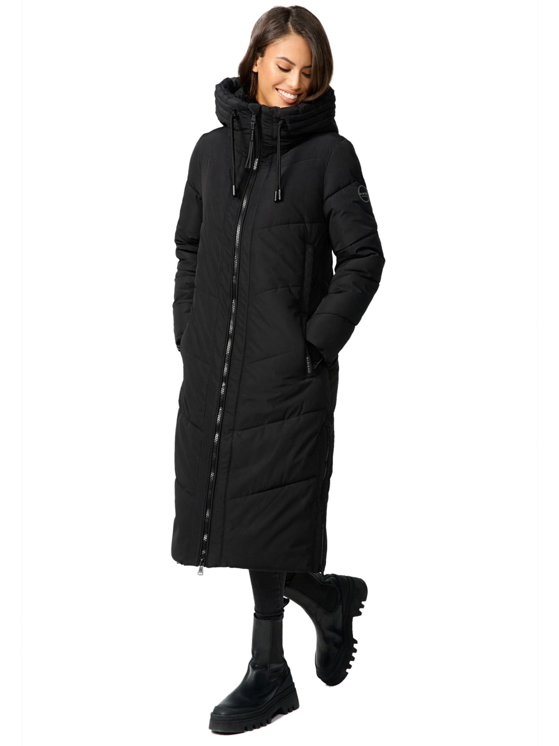 MARIKOO Damen Winterjacke Wintermantel Parka lange Winter Stepp Jacke B979 [B979-Nadar-Schwarz-Gr.L]