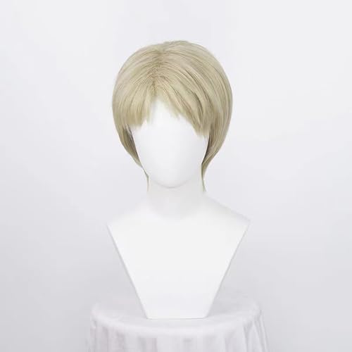 WCCNKK Attack on Titan Reiner Braun Cosplay Perücke + Perückenkappe, Blonde Kurze Haare, Geeignet Für Halloween, Party, Karneval, Halloween-Dekorationszubehör, Anime-Geschenk