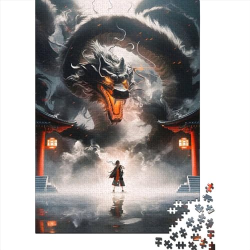 Schwarzer Drache Puzzle Puzzles für Erwachsene Teenager Erwachsene 1000-teiliges Puzzle Holzpuzzle für Erwachsene Teenager 75x50cm