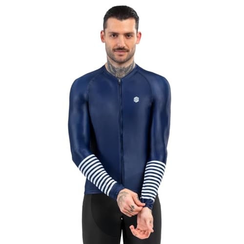 SIROKO - Radtrikot Langarm M2 Alpine - M - Marineblau/Weiß