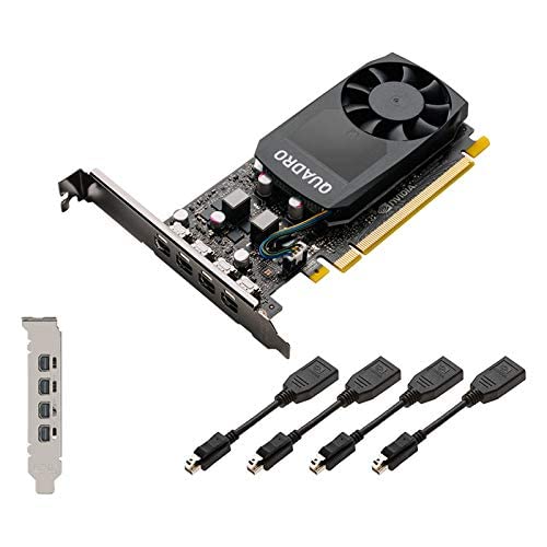 HP Nvidia Quadro P620 2GB Grafikkarte (512 CUDA-Kerne, GDDR5, 128-Bit, PCI Express x16 3.0) – mit x4 mDP auf DP Kabel, High & Low Profile Halterungen – 3ME25AA – unifarben verpackt