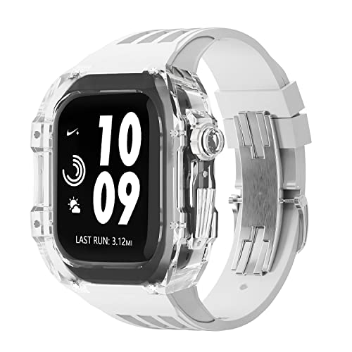 NEYENS Ersatz-Uhrenarmband aus Gummi mit transparenter Lünette, für Apple Watch, 44 mm, 45 mm, Urban Sportarmband, für iWatch-Serie S4, S6, SE, S7, 45 mm, Achat