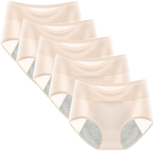 5pcs MenstruationsunterwäSche, Sommer Eisseide PeriodenunterschwäSche MäDchen, Atmungsaktives Mesh Inkontinenzhose, Die Mitte Femtis Perioden UnterwäSche