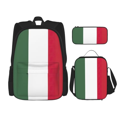 WURTON Schulterrucksack, Motiv: Flagge von Ungarn, 3-in-1, Büchertasche, Lunchbox, Federmäppchen, Reise-Laptop, Tagesrucksäcke, Schwarz , Einheitsgröße