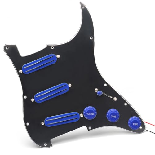 Schlagbrett-Tonabnehmer E-Gitarre Einzel-Pickup-Panel-Baugruppe, Kleines Doppelspur-Pickup-Mini-Pickup-Panel (Color : Black panel-dark blue pickup)