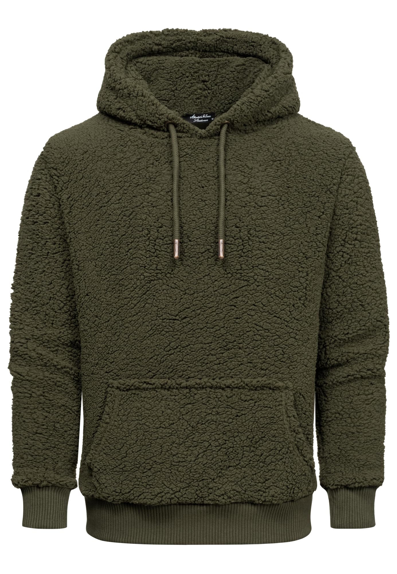 Amaci&Sons Herren Kapuzenpullover Teddyfell Teddy Sweatjacke Plüsch Hoodie Pullover Sweatshirt 4067 Khaki M