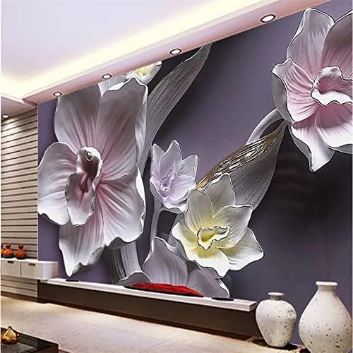 XLMING Reliefskulptur Einer Orchidee Küche Esszimmer Arbeitszimmer Wohnzimmer TV Hintergrund Wand 3D Tapete-300cm×210cm