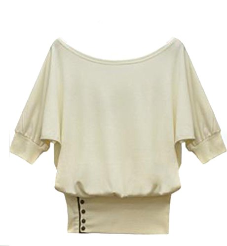 Mississhop 50-10 Japan Style Damen Bluse/T- Shirt mit offenen Schultern Creme L