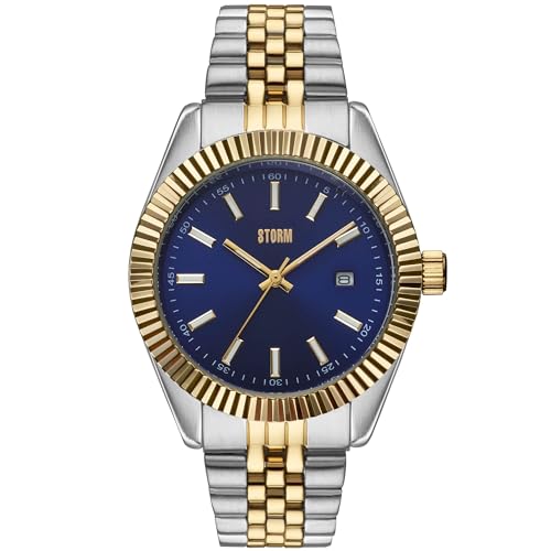 STORM ROXTON Gold Blau Uhr - Leuchtzeiger Datum mit Edelstahlarmband, Lazer Blue