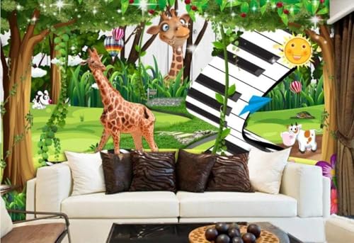 Wald Giraffe Piano Keyboard 3D Tapete Poster Restaurant Schlafzimmer Wohnzimmer Sofa TV Dekorative Wand-250cm×170cm