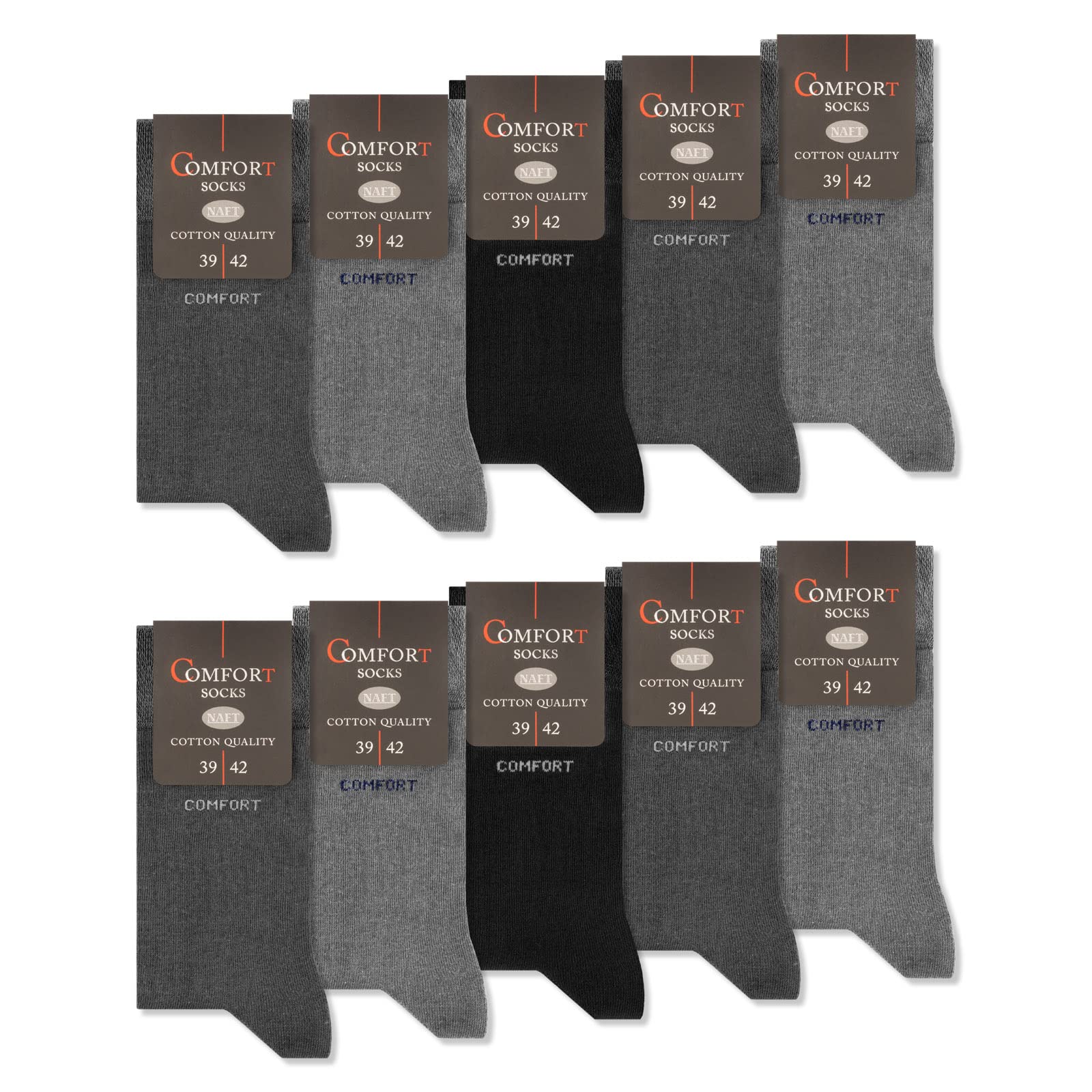 10 Paar Comfort Socken ohne Gummi & ohne Naht Herren & Damen Baumwolle Komfortbund 13100 (Grau Anthrazit Schwarz 35-38)