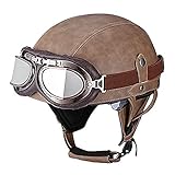 Halbhelme Halbschale Motorradhelm Jethelme Retro Leder-Helm Mit Fliegerbrille Herren Und Damen Scooter-Helm Roller Helm Mofa-Helm Jet-Helm Brain-Cap Helm Retro Half Helm Mopedhelm ECE Zertifizierung