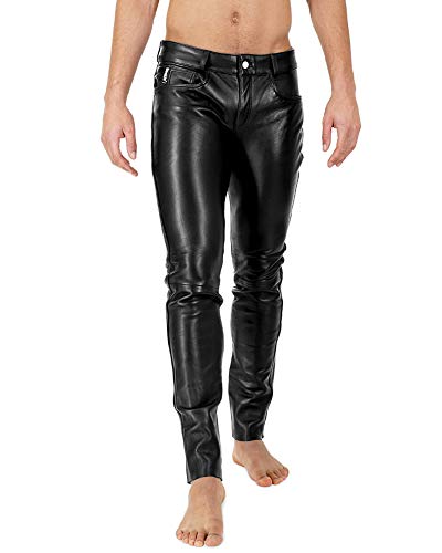 Bockle® 2021 Stretch Tube Lamb Lederhose Herren Leder Jeans Schwarz Lederhose Leder, Size: 28W / 30L