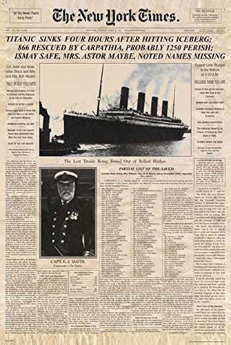 Titanic - Newspaper Zeitung New York Times Film Poster Plakat Druck - Grösse cm + 2 St Posterleisten Alu 63 cm