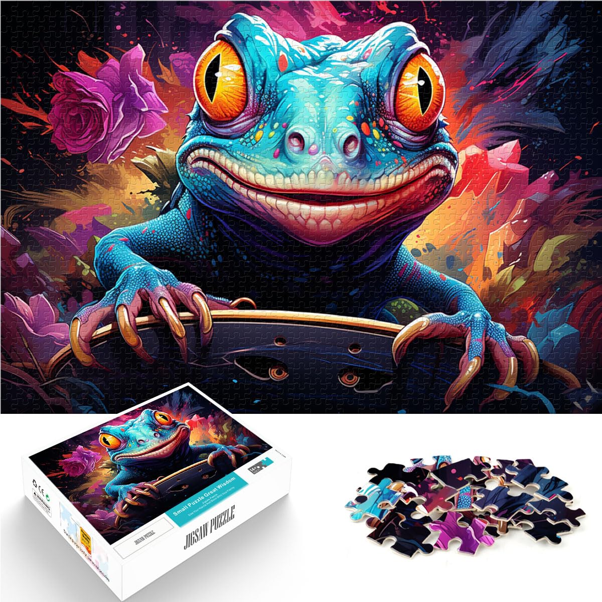 Spiel-Geschenk-Puzzle, Bunter Psychedelischer Frosch, 1000 Teile, Puzzle für Erwachsene, anspruchsvolles, unterhaltsames Familienspiel, 1000 Teile (50 x 75 cm)