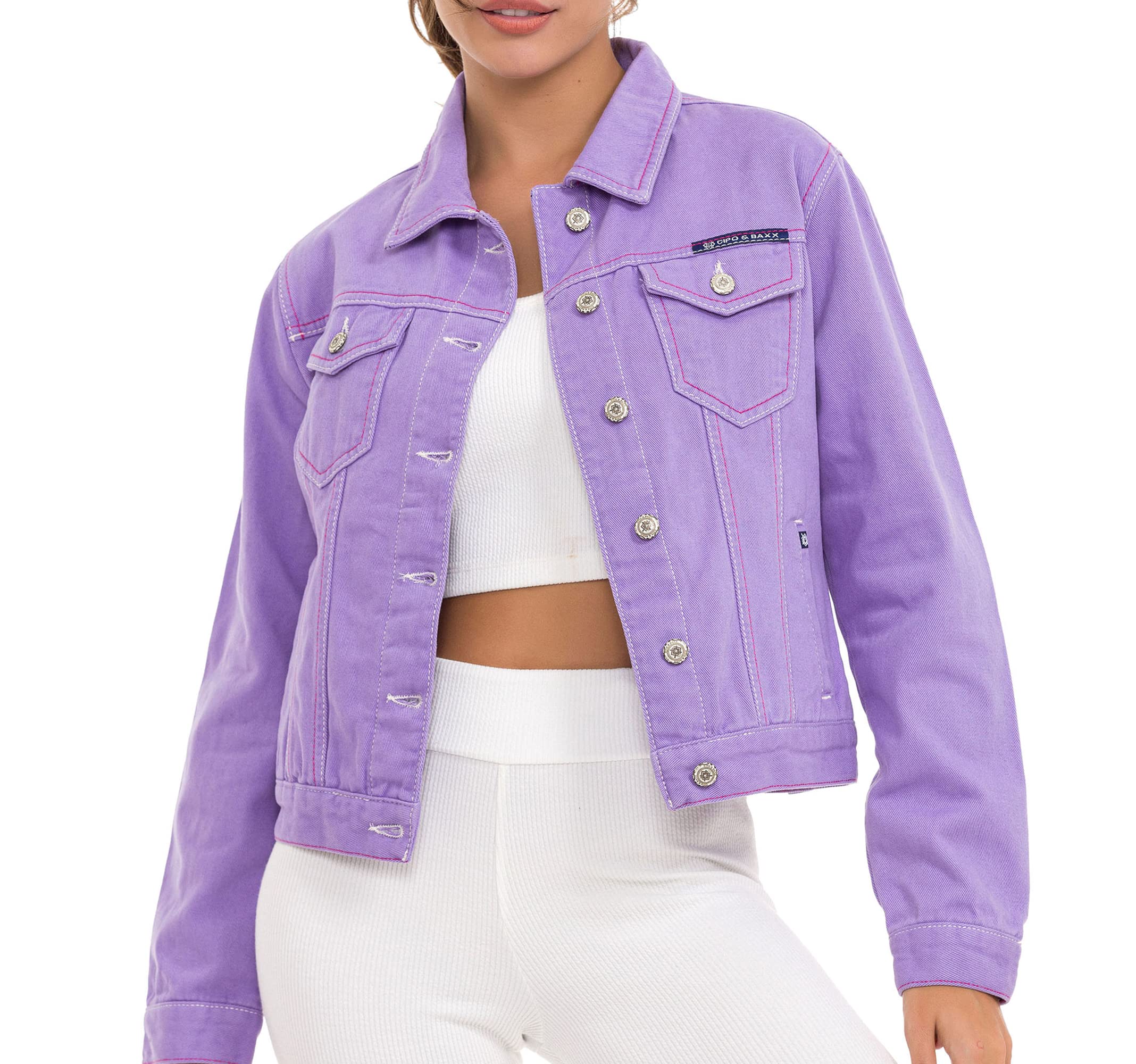 Cipo & Baxx Damen Jeansjacke Oversize Lang Denim Frezeitjacke WJ212 Lilac S