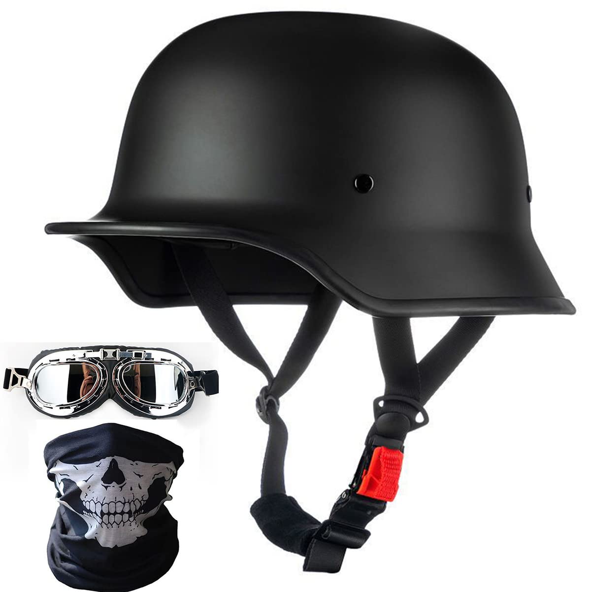 Vintage Motorradhelm Mit Fliegerbrille Wehrmacht Helm Brain-Cap Halbhelm Jet Helm ECE-Zertifizierter Scooter Moped Helm Schutzhelm D,M=54~57cm