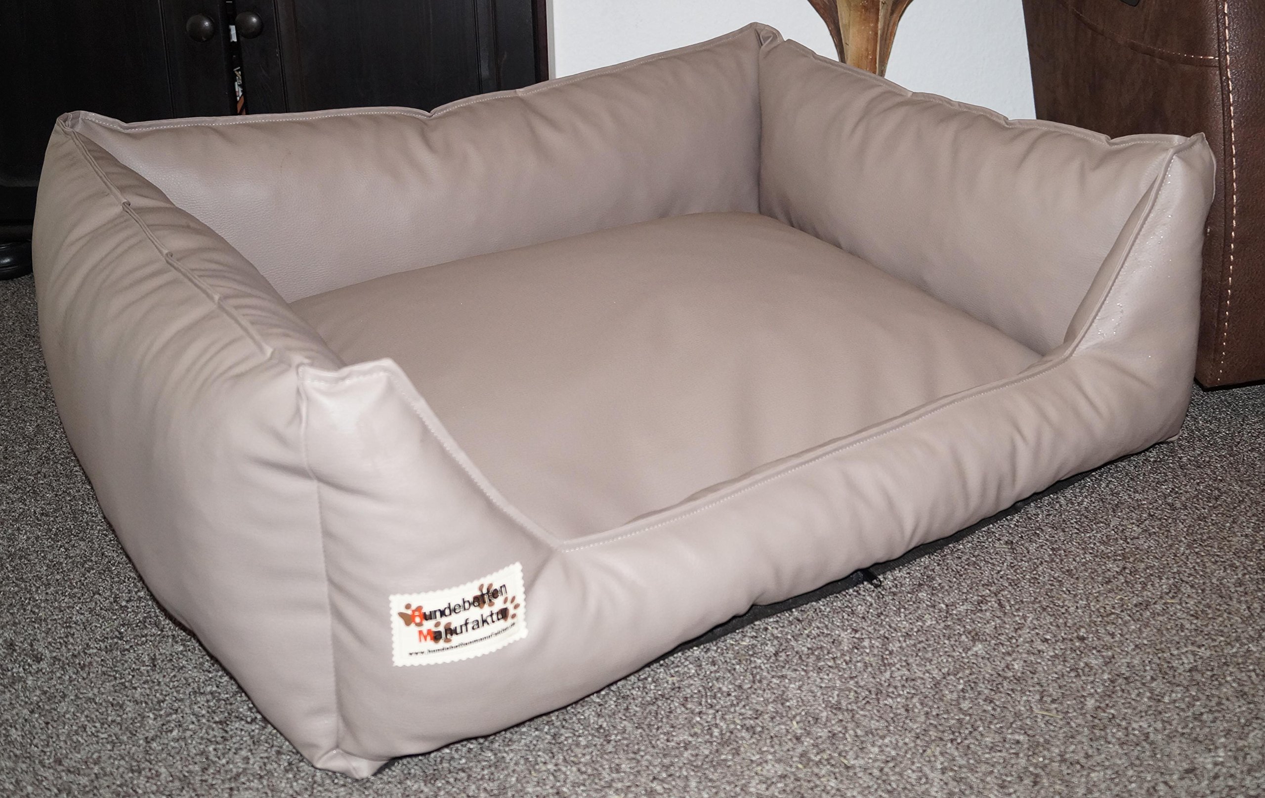 Hundebett Hundesofa Schlafplatz Kunstleder Similpelle Farbe und Größe wählbar von XS bis XXL (50 cm X 40 cm, Taupe)