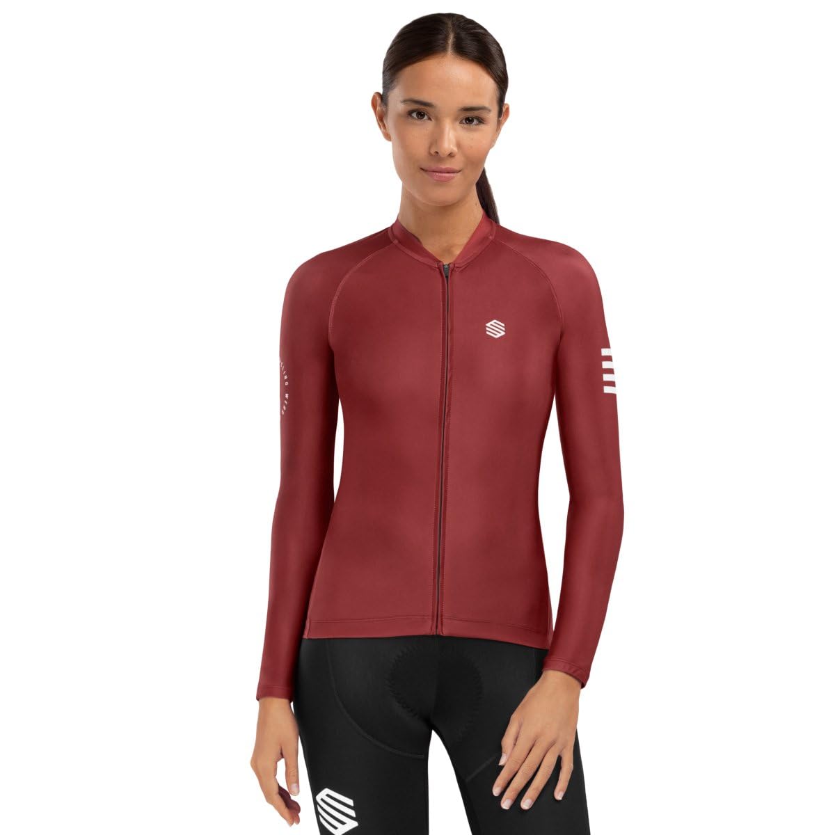 SIROKO - Langärmeliges Radtrikot für Damen M2 Cherry - XXS - Bordeauxrot/Weiß