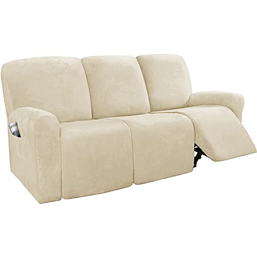 JHLD Stretch Sesselbezug Relaxsessel, Samt Ruhesessel Bezug 1/2/3 Sitzer Relaxsessel Bezug Weiche Ruhesessel Bezüge Anti-rutsch Mit Elastischem Boden Für Kinder Haustiere-Beige-3 Sitzer