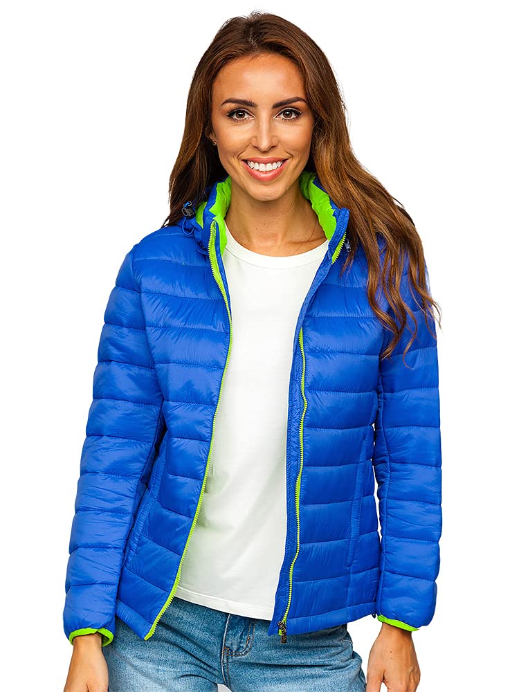 BOLF Damen Übergangsjacke Leichte Steppjacke mit Kapuze Freizeitjacke Parka Jacke Regenjacke Windjacke Sportjacke Reißverschluss Wärme Outdoor Modellauswahl FREESTEP AB054 Hellblau XL [D4D]