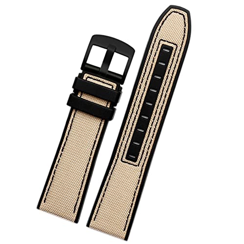 SCRUBY 22mm Leinwand Gummi -Uhrengurt Männer Handgelenkband Armband für Mido M038/M038431A Serie Soft Watchbänder(Khaki black)