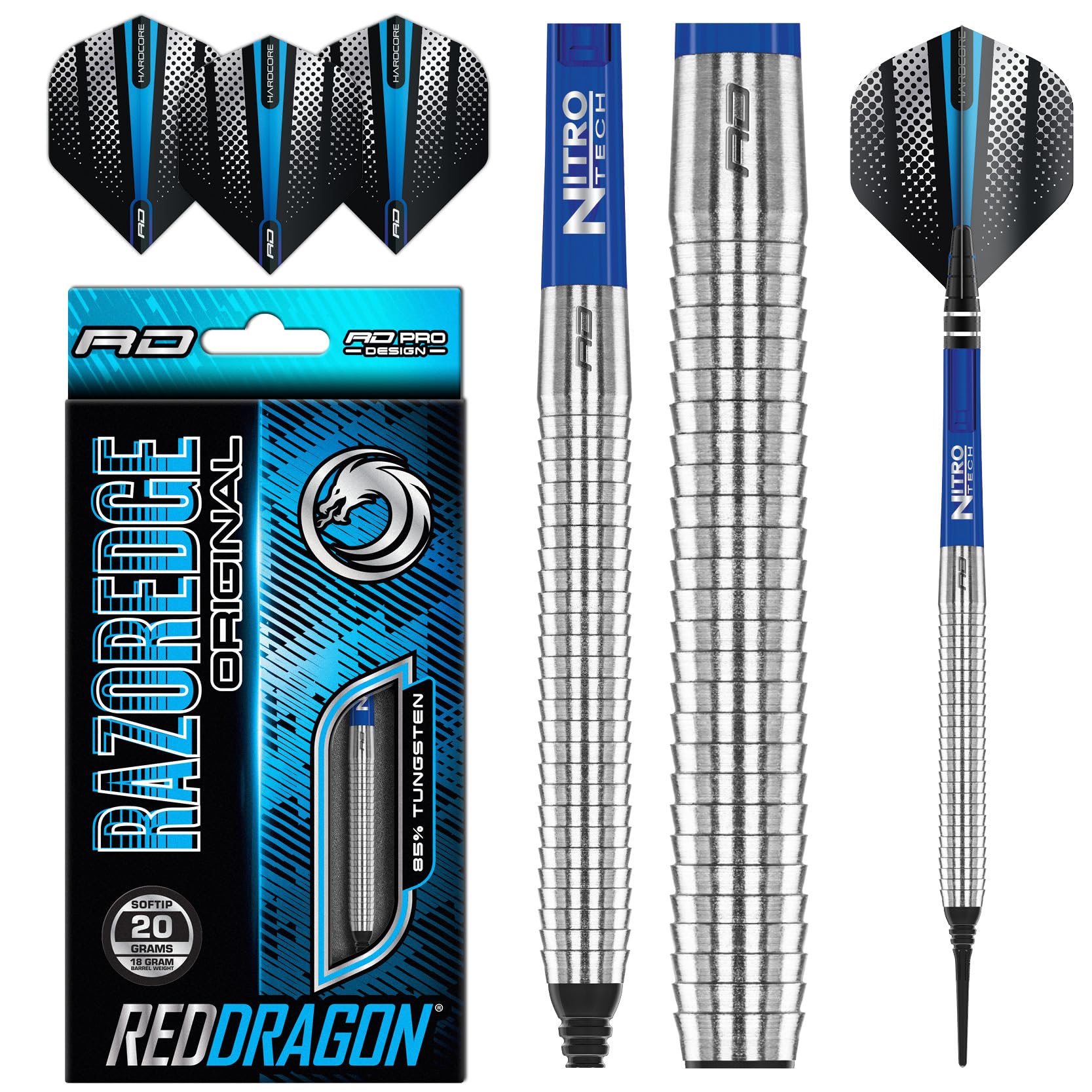 RED DRAGON Razor Edge Original 18 Gramm Softip Dartpfeile Tungsten Profi Steel Darts mit Flights und Schäfte