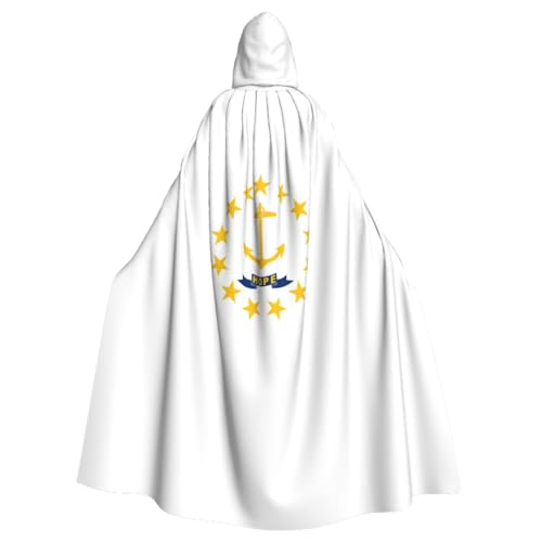 YQxwJL Rhode Island State Flag Print Halloween Umhang Herren mit Kapuze Umhang Renaissance Umhang für Erwachsene Cosplay Hexenumhang Umhang