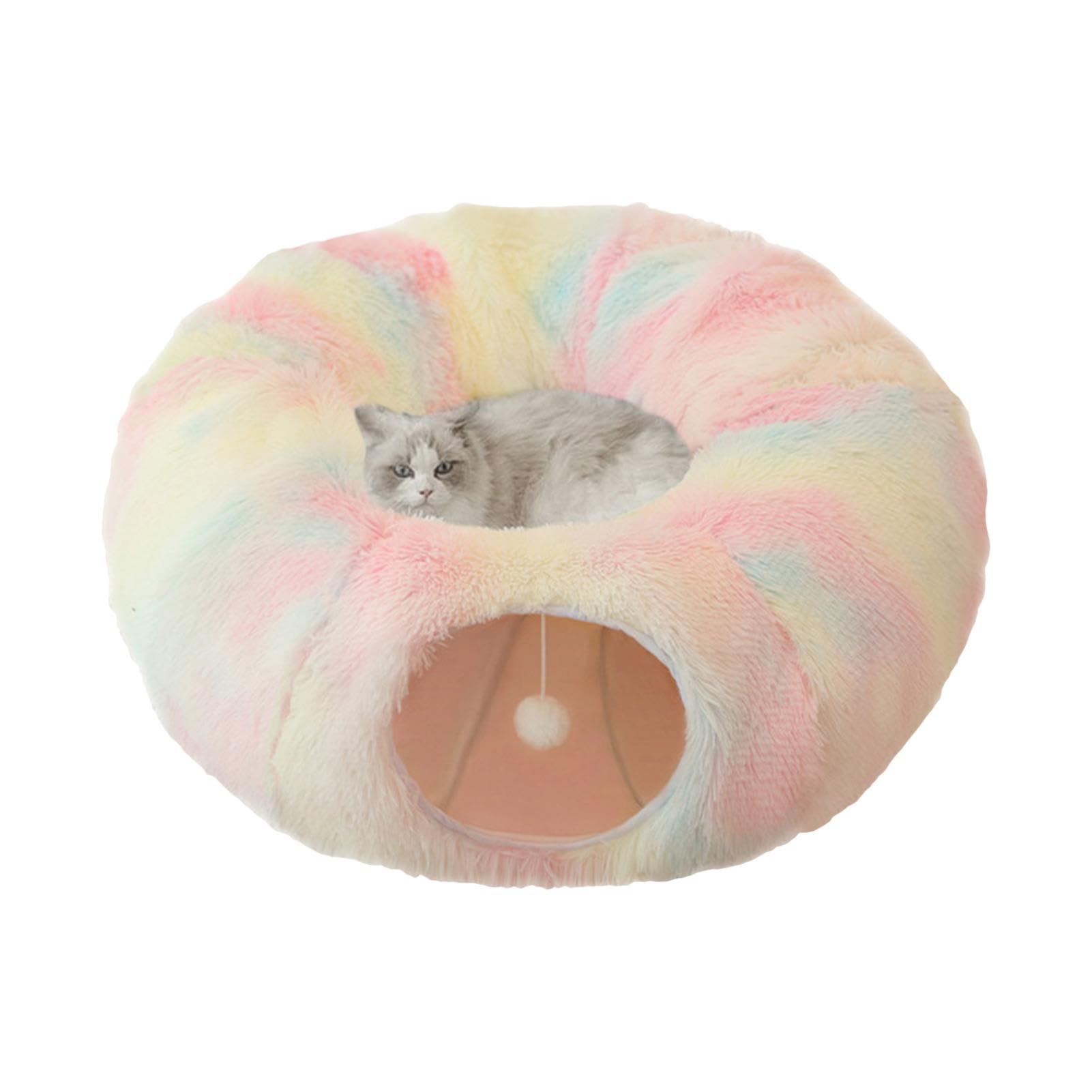 Weppduk Katzen-Donut-Tunnel, 84 Cm, Tragbare Kätzchenhöhle, Donut-Haus, Einfach Zu Bedienendes Haustier-Tunnel-Donut-Bett, Beheiztes Kätzchen-Tunnelbett Für Haustierzubehör, Welpen, Frettchen, Kätzche