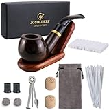 Joyoldelf Holz Tabak Pfeifen Set - gebogen Ebenholz Pfeife gebogen mit Rohrständer Halter und Rauchen Zubehör & mit Geschenkbox