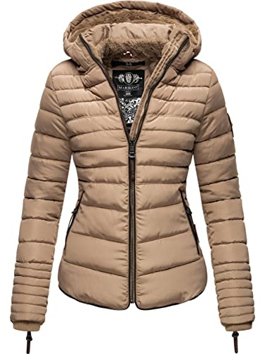 MARIKOO Damen warme Winter Steppjacke mit Kapuze Amber Taupe Gr. XL