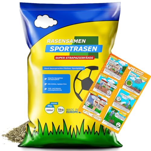 Rasensamen 10kg Sport und Spiel Widerstand gegen Zertreten - Samen schnellkeimend - ARPON Grassamen -Strapazierfähiger Sportrasen & Spielrasen - Rasensaat für sattgrünen - Gras Made in EU