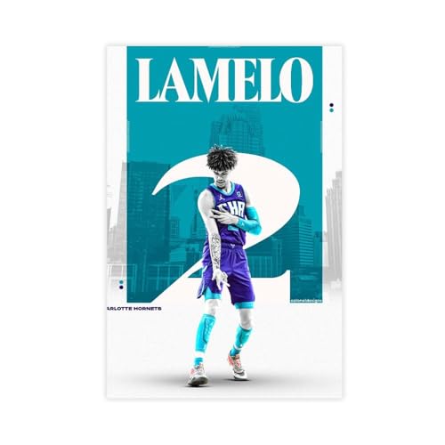 HACERR Lamelo Ball Charlotte Hornets NBA Basketball-Poster, Leinwandposter, Wandkunst, Dekordruck, Bild, Gemälde für Wohnzimmer, Schlafzimmer, Dekoration, 50 x 75 cm