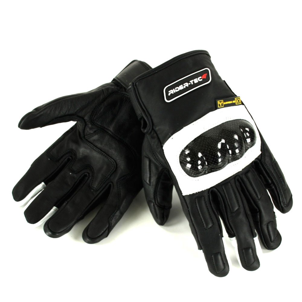 RIDER-TEC Motorrad-Handschuhe Leder genormt, schwarz/weiß