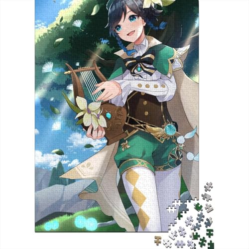 Genshin Impact Barbatos Puzzles Puzzles für Erwachsene und Teenager Schwierige, anspruchsvolle Puzzles 1000-teiliges Holzpuzzle für Erwachsene und Teenager (Größe: 75x50cm)