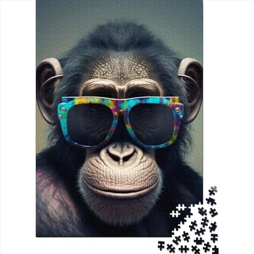 500 große Teile Puzzle für Erwachsene Gorilla mit Brille Puzzles für Erwachsene und Jugendliche von Family Games Weihnachtsgeburtstagsgeschenke (Größe: 52x38cm)